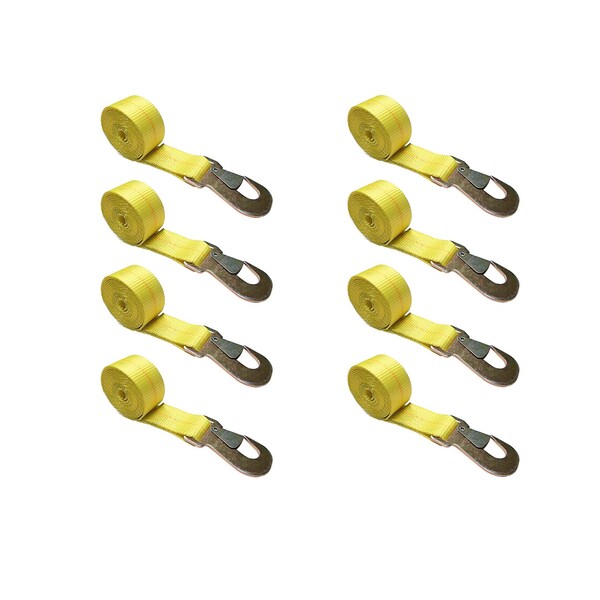 2" x 10' Wheel Lasso Lift Strap w/ Flat Snap Hook Tow Dolly Yellow, 8PK